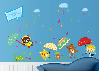 Novos Produtos animais dos desenhos animados de habitação chuva dúzia de guarda-chuva de crianças, sobre a parede de pau a decoração de uma casa na parede