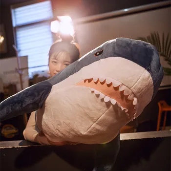 Gigante Simulação Rússia Pele De Tubarão Travesseiros Tubarão De Pelúcia Peixe Travesseiro Brinquedos Realistas Apaziguar Macio Animal Crianças Bebê De Brinquedo Infantil Presente