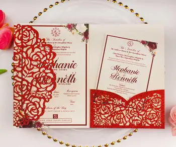 100PCS Floral Tri-fold de Corte a Laser de Bolso Convite de Casamento o Cartão de Convidar Envelope Borgonha, Azul Marinho, Ouro de Rosa, Roxo