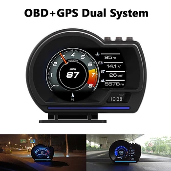 Carro HUD Computador OBD2 GPS com Alarme Luz Ambiente Ajustável suporte de código de Falha Clara do Velocímetro, Medidor OBD2