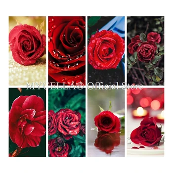 Diy Diamante Bordado de Flores de Diamante, Pintura, Ponto Cruz Completa 5d Diamante Mosaico Rosa Vermelha Agulha Decoração de Casa Decoração