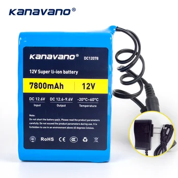 Kanavano 12v de 7,8 AH 7800mAh 18650 baterias Recarregáveis 12,6 V DC da Bateria de Lítio Proteger e 12,6 V 1A Carregador+Free shopping
