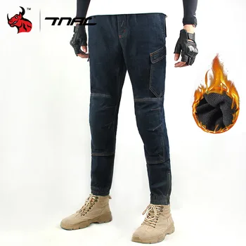 TNAC Mais Quente de Lã Exterior Calças para Motocicletas Motocicleta de Proteção Jeans Reflexiva E Anti-queda de Bicicleta Jeans