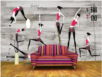 papel de parede da foto 3 d personalizada mural de desenhos animados bonitos yoga menina no esporte clube de fitness, sala de estar papel de Parede para parede 3d em rolos