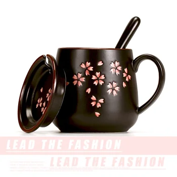 Japanese Cherry Blossom Caneca de Cerâmica com Tampa Colher de Chá da Flor Copo de Café Copa do Office Copo de Água pequeno-Almoço Copa do Latte Copos