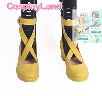 Bang Sonho Pastel Paletas de Cosplay Botas Amarelo Sapatos de Couro para Mulheres Adultas, Sapatos, Acessórios do Traje de Halloween Festa de Sapatos