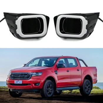 LED DRL Carro luzes Diurnas pára-choque Dianteiro, faróis de Neblina com o conjunto Sinal de volta Acessórios Para Ford Ranger 2019 2020