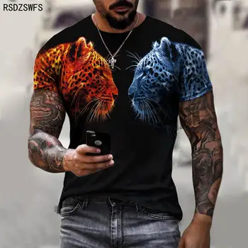 Novo 3D Impresso T-Shirt dos Homens estampa de Leopardo Leão, Animal Print O Pescoço, Camisa de Manga Curta de Moda de Rua de Verão Casual Novo