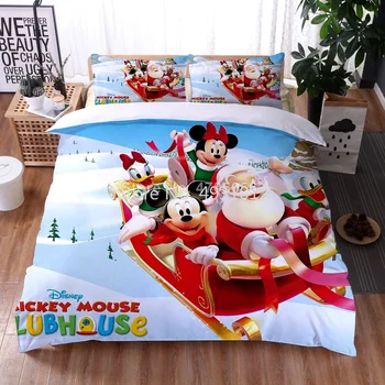 Mickey de Disney do Rato de Minnie Capa de Edredão Conjunto de desenhos animados de Natal Cobertas de Natal Queen King Size Conjunto de roupa de Cama para o Menino Menina Home