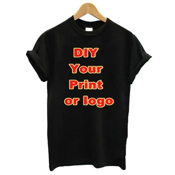 Preto personalizado Imprimir T-Shirt das Mulheres da Menina DIY Foto Logotipo da Marca de Tees de T-Shirt dos Homens do Menino Roupas O-Pescoço Curto T-Shirt
