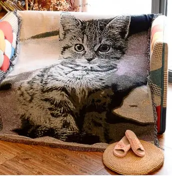 bonito gato cinzento padrão sofá toalha, cobertor de algodão manta de sofá de capa de pano de tabela tapeçaria carpetes tampa de tabela cama