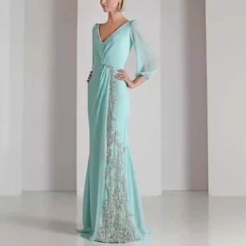 2022 de Uma linha-Mãe Da Noiva Vestidos Moderna Chiffon Longo Apliques Beading Convidado do Casamento Vestido Plus Size