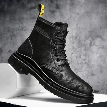 Marca Botas de Luxo Casual de Couro de Moda de Sapatos para Homem de Inverno de Pelúcia Ferramentas Botas Macias Militar Adulto Sapatos Masculinos
