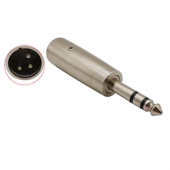 1Pcs 3 Pinos XLR Macho para 6,5 mm Macho Plug Estéreo de Áudio do Microfone Conector do Adaptador de Prata