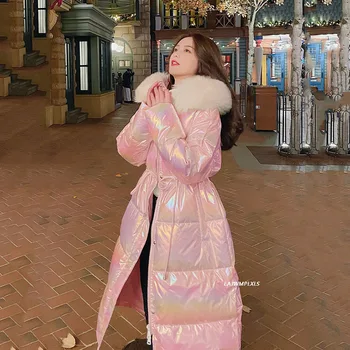 2022 Colorido Moda Inverno Casaco De Mulher Longo De Alta Qualidade Puffer Jaquetas Com Capuz Do Agasalho Quente Fur Real Grossa Jaqueta Mulher