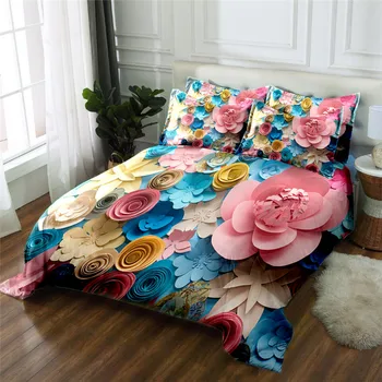 venda quente de moda, flores 3D impresso poliéster conjunto de roupa de cama queen king size capa de edredão definir o lençol da cama conjunto