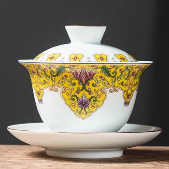 160ml Vintage Esmalte Cor de Chá Cerâmica Sopeira Chinês Tradicional Tigela de Chá de Kung Fu Conjunto de Chá Acessórios Gaiwan Master Cup Xícaras