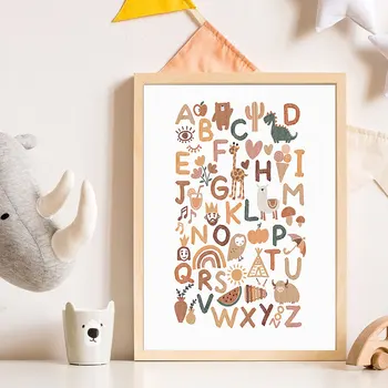 Animal Alfabeto Cartaz Educativo ABC Carta de Lona da Pintura de Presente do Bebê Arte de Parede de Impressão de Imagem Para Quarto de Crianças Boho Viveiro de Decoração