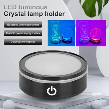 LED Colorido Luminoso Base Leve Toque emissor de Luz tela de Cristal da Base de dados de Suporte Titular de Vidro 3D Suporte da Lâmpada de Arte Ornamen Novo