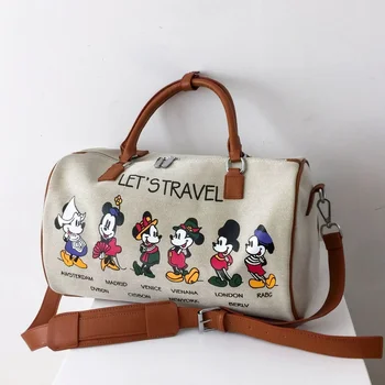 Mickey de Disney dos desenhos animados de lona bolsa Minnie senhoras homens do saco do mensageiro do grande capacidade bolsa de ombro de embarque de viagem, saco de tote