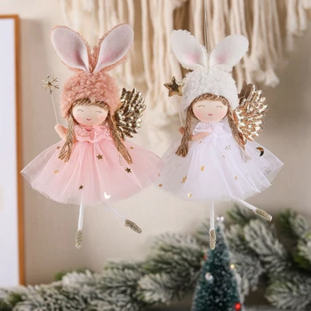 2pcs de Ano Novo Anjo Boneca Árvore de Natal Pendurando Enfeites de Decoração de Natal Boneco de Pingentes de Decoração Para a Casa Navidad Carro Ornamento