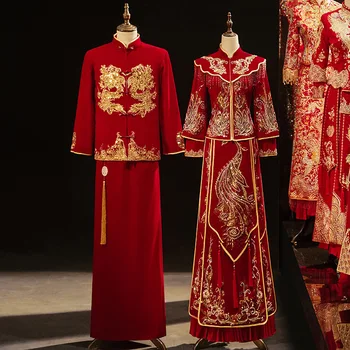 Bordado Pavão De Estilo Chinês, Lantejoulas Vestido De Noiva Cheongsam De Veludo Casamento Terno Oriental Noiva Roupas Vintage Qipao