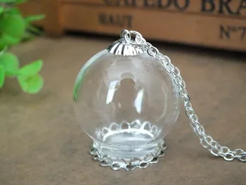 Navio livre!! 30x20mm vidro artesanal globo bola redonda pingente banhado a prata rendas na forma da base de dados de sentar-se o frasco de vidro pendente da jóia