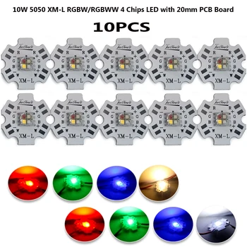 10PCS/lot 10W XML RGBW RGBWW led de Alta Potência do diodo emissor de luz 5050 Chip 4 Chips com 20mm de alumínio da Placa do PWB do