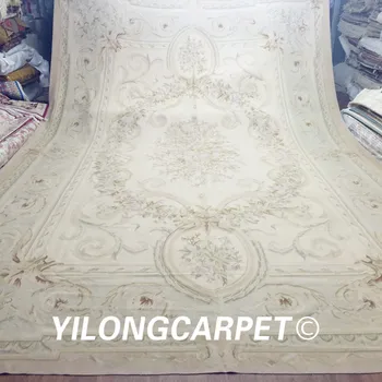 Yilong 12'x18' oversize branco francês de aubusson artesanal televisão de tecido de lã, tapetes (Au27-12x18)