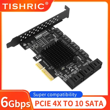 TISHRIC Pcie 3.0 o Divisor de PCIE 4X 10 Porta Sata da Placa de Expansão Compatível Com o X4 X8 X16 Interface Gráfica Para o Mineiro de Mineração