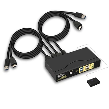 2Port HDMI Switch KVM , USB3.0 switch KVM com Áudio e Microfone Resolução de Até 4Kx2K@60Hz 4:4:4