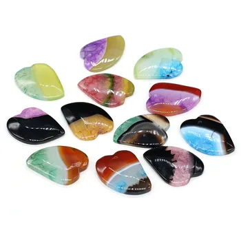 Natural Agates Pedra Pingentes Forma de Coração Requintado Colorido Agates Pedra Encantos para Fazer Jóias Colar Pulseira de Presente