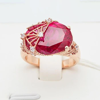 585 roxo de ouro 14K ouro rosa luxo ruby anéis de noivado para as mulheres tridimensional de artesanato casamento lindo presente da jóia