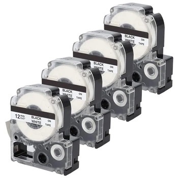 4 Pack Compatível Rótulo de Substituição da Fita Para impressora Epson LC-4WBN (SS12KW) Rótulo de Cartuchos de Fita Em Preto e Branco Fita