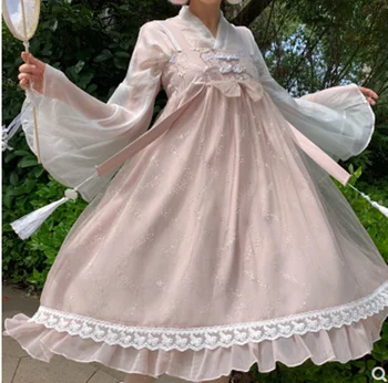 Bonito cintura alta jsk Lolita cos vestido de estilo chinês kawaii girl Princesa tea party Macio Menina vestido Plissado cosplay de renda jsk