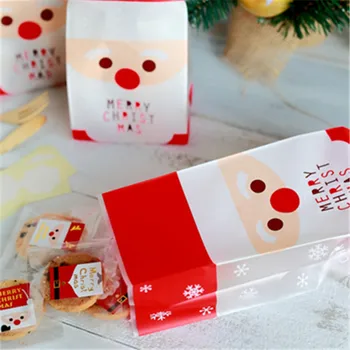 50pcs de plástico opp, sacos de doces de natal caixas de embalagem casos santas noel biscoito do pacote de sacos kawaii festa tabela centrais