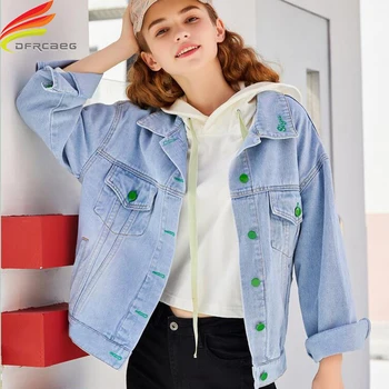 A Coleção Primavera / Verão Jaqueta Jeans Mulheres 2020 Novo Single Botões Verdes Bordados Soltas, Jeans, Jaquetas De Street Wear Casacos Femininos Venda Quente