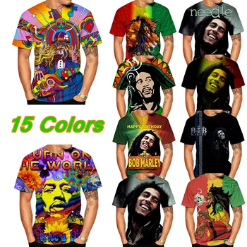 Bob Marley Impressão de Rock, Hip Hop, Reggae 3D Print T-Shirt Camiseta masculina Roupa