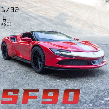 1:32 SF90 de Esportes da Liga de Carro Fundido de Som E de Luz Modelo de Brinquedo Veículo Mini Portátil do Carro Simualtion Coleção de Presentes de Brinquedos para meninos