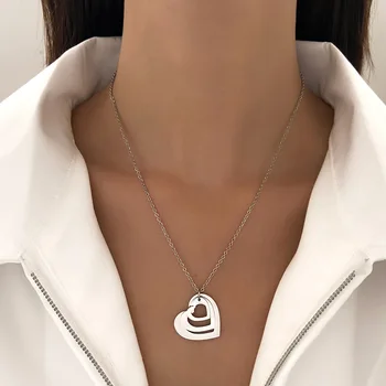 Nova Moda de Três Amor Pingente de Colar para Mulheres da Família Desejos de Aço Inoxidável da Colar de Pêssego Coração da Jóia do Metal Acessórios