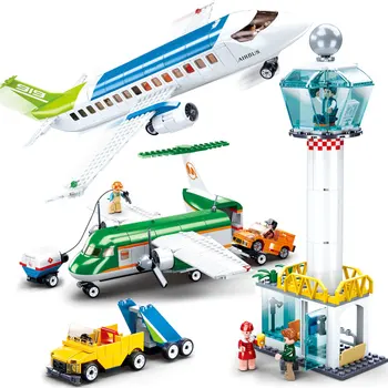 Sluban Cidade Aeroporto Civil Avião Particular De Aviação Avião De Passageiros Airbus Blocos De Construção Kits De Tijolos Modelo Clássico Da Criança Brinquedos De Presente