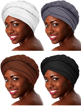 Testa Cruz Africana Headtie Moda Cor Sólida Tranças das Mulheres de Turbante Cap Véu Muçulmano Bonnet Pronto para usar o Hijab Chapéu