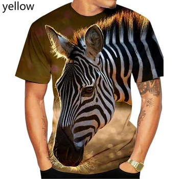 Os homens Verão Animal de Lazer Plus Size Ó-T-shirt com decote em 3D Zebra Impresso T-shirt