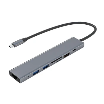 7 Em 1 Tipo de HUB C Docking Station Gigabit Placa de Rede Compatível com HDMI 4K PD TF SD USB3.0 Portas De Adaptador Divisor