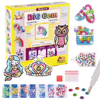 Sereia Jóia de Diamante Kit Pintura para Crianças, Incluindo 12 Adesivos e 2 Janela de Ornamentos DIY Pintura de Artes e Artesanato para Iniciantes