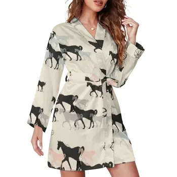 Cavalo De Pijama, Robe Animal Uma Linha De Quarto De Vestir Senhoras Padrões Quente Retro Sleepwear