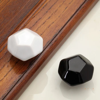 Em forma de diamante Preto-e-Branco de Casal-cor de Cerâmica, Alça de estilo Europeu Único Furo Roupeiro Cômoda Armário Alça de Puxar Botões