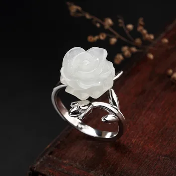 Moda 100% genuíno 925 Anéis de Prata Esterlina Para as Mulheres Retro flor de rosa S925 prata ajustável abrir o anel para senhoras