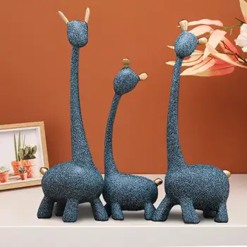 Girafa Estátuas de Figuras de Animais Artesanato de Resina Simples desenho animado Uma Família de Três Girafas Ornamentos para a Decoração Home de Presentes de Casamento