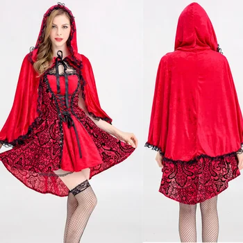 Mulheres Adultas Chapeuzinho Vermelho O Traje Feminino De Festa De Halloween Vestido De Fantasia Cosplay+Capa